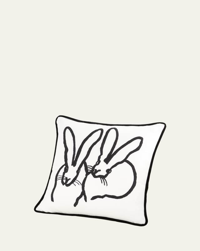 Hand-Embroidered Silk 2 Bunny Pillow